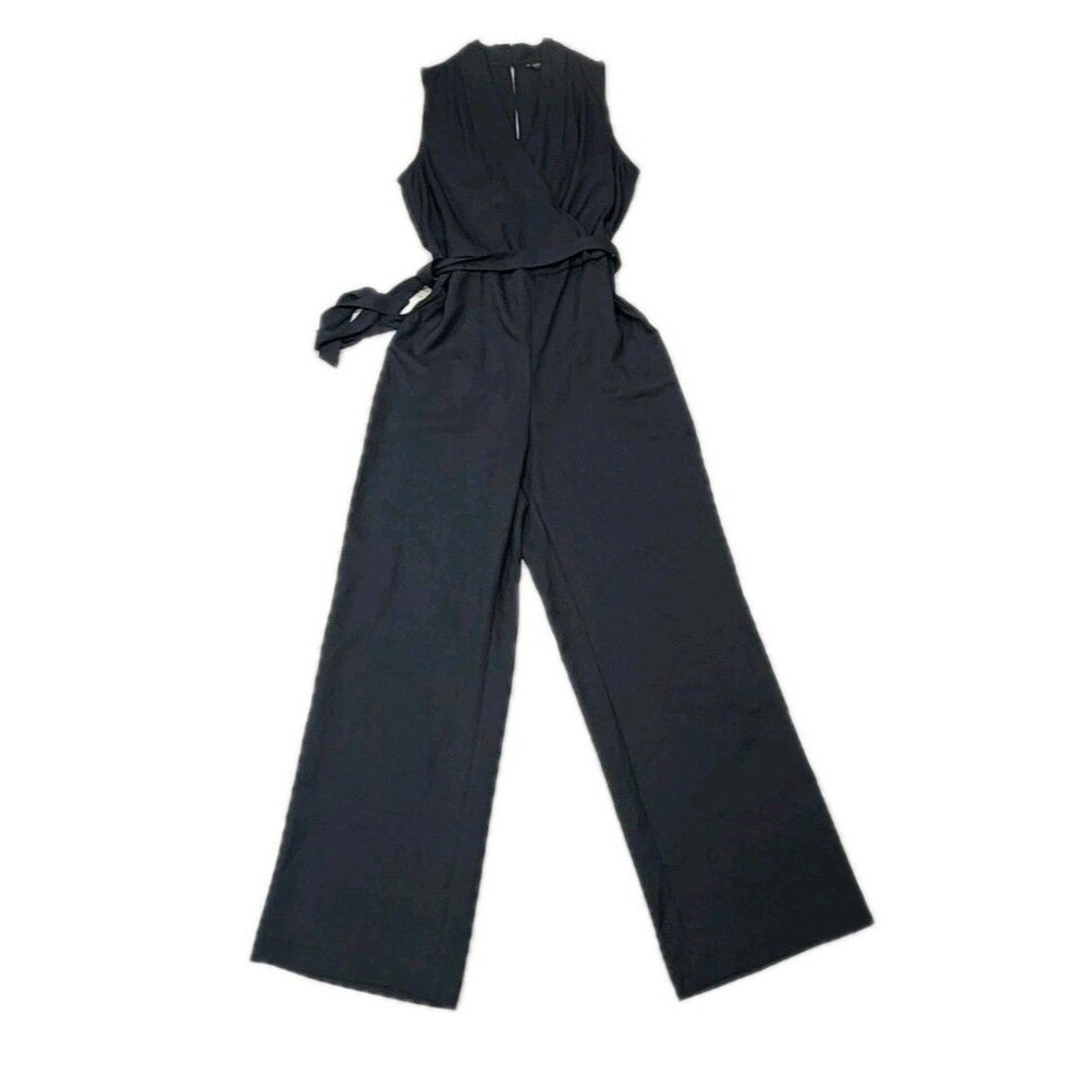 Banana Republic Jumpsuit V-Neck Sleeveless Button Polyester Black Womens Size 4
